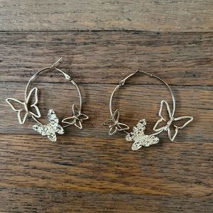 Gold Hoop Butterfly Earrings Fairy core Indie Hoops Butterflies Lightweight New